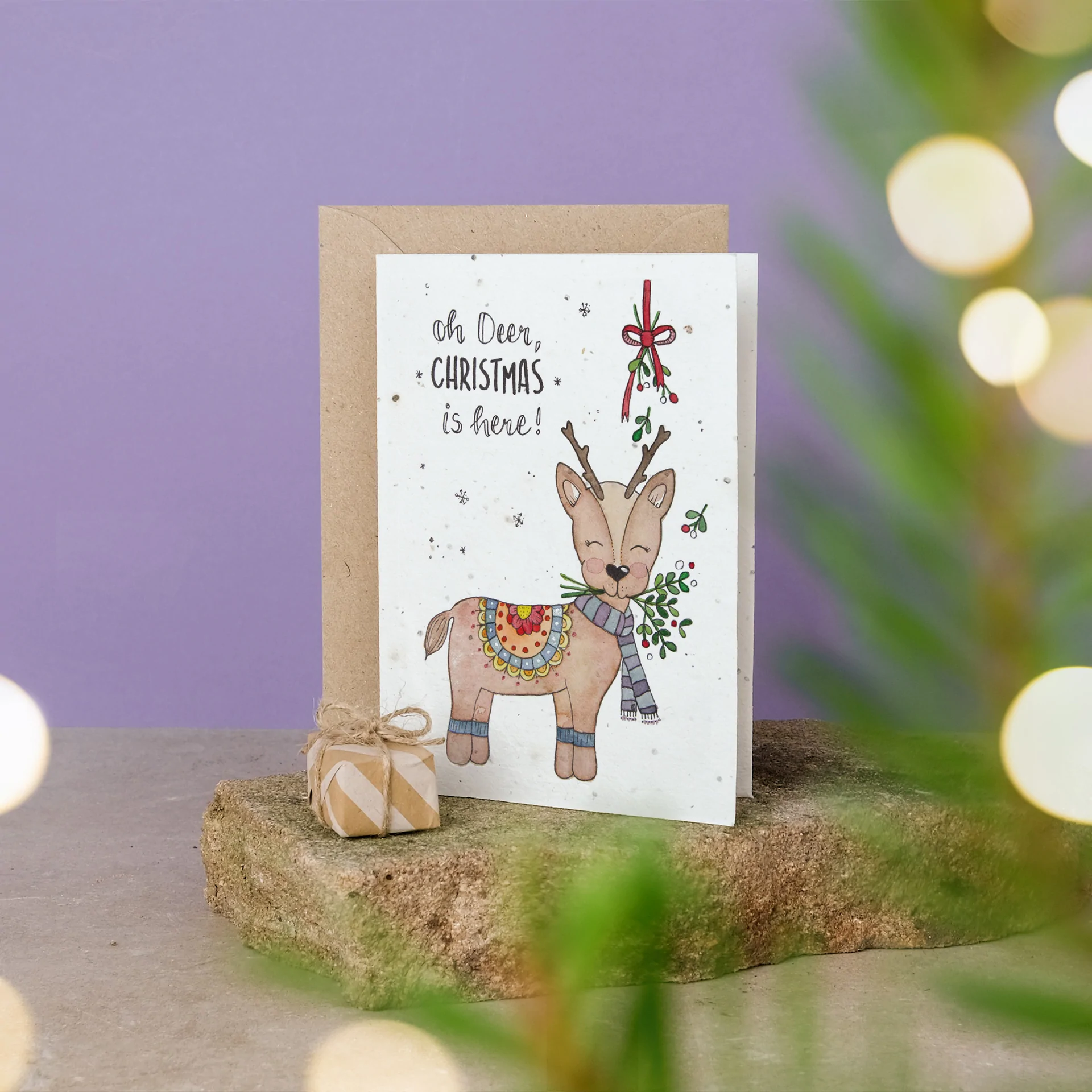 Weihnachtskarte - einpflanzbare Postkarte mit bunten Blumensamen (Oh, deer Christmas is here) 13
